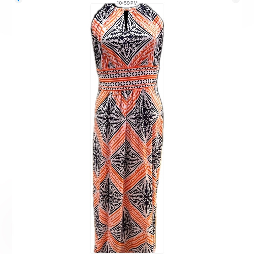 London Times Black & Orange Halter Maxi Dress